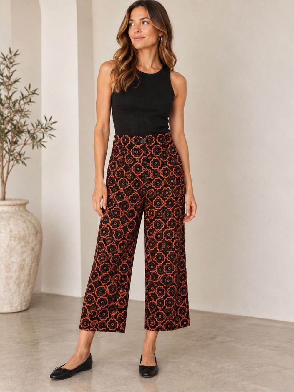 Maeve Anthropologie Colette Ponte Pants Orange Black Geometric MCM Size 27P